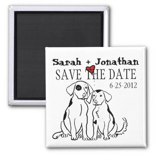 Two Dogs Puppy Love Save The Date Refrigerator Magnets from Zazzle.