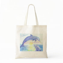 Two Dolphins Watercolor Sunset Bag bags
