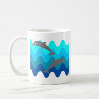 Two Dolphins With 4-Color Stylized Waves mug