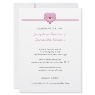 Two Doves One Heart pink 2 Wedding Invitation invitation