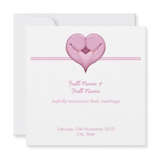 Two Doves One Heart pink Wedding Announcement invitation