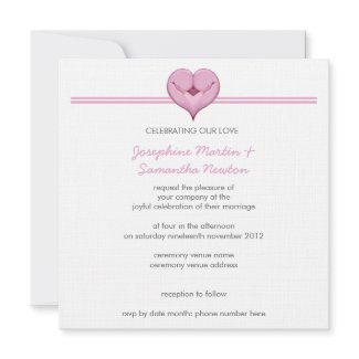 Two Doves One Heart pink Wedding Invitation invitation