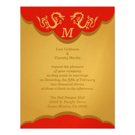 Two Dragons Monogrammed Invitation