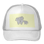 Two Elephants. Cute Adult and Baby Cartoon. Hat
