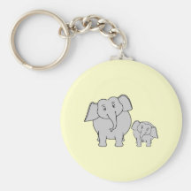 Two Elephants. Cute Adult and Baby Cartoon. Key Chains