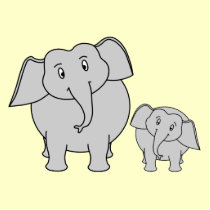 Two Elephants. Cute Adult and Baby Cartoon. Photo Cutouts