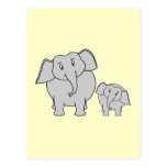 Two Elephants. Cute Adult and Baby Cartoon. Post Card