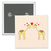 Two Facing Giraffes with Hearts. Cartoon. Buttons