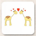 Two Facing Giraffes with Hearts. Cartoon. Coaster