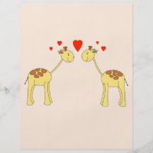 Two Facing Giraffes with Hearts. Cartoon. Personalized Flyer