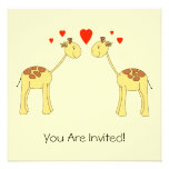 Two Facing Giraffes with Hearts. Cartoon. Custom Announcements