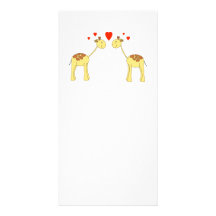 Two Facing Giraffes with Hearts. Cartoon. Photo Card