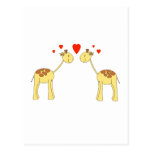 Two Facing Giraffes with Hearts. Cartoon. Post Card