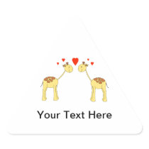 Two Facing Giraffes with Hearts. Cartoon. Triangle Sticker