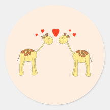 Two Facing Giraffes with Hearts. Cartoon. Stickers