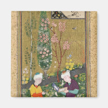 Two Figures Reading and Relaxing in an Orchard Refrigerator Magnet