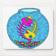 two fish living in a fish bowl year after year. mouse pads