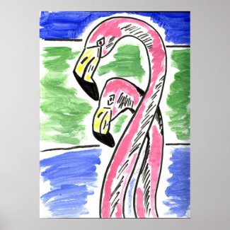 Two Flamingos print