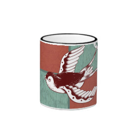 Two Flying Sparrows Birds Red Blue Color Blocks Mugs