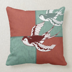 Two Flying Sparrows Birds Red Blue Color Blocks Pillows