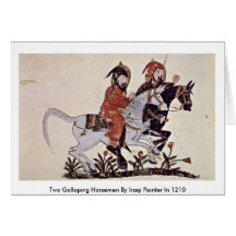 Two Galloping Horsemen By Iraqi Painter In 1210 Greeting Cards