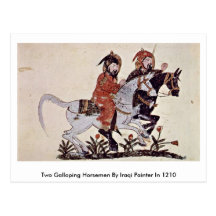 Two Galloping Horsemen By Iraqi Painter In 1210 Post Cards