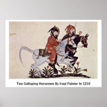 Two Galloping Horsemen By Iraqi Painter In 1210 Posters