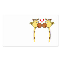 Two Giraffes with Red Love Hearts. Cartoon Business Card Templates
