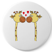 Two Giraffes with Red Love Hearts. Cartoon Pins