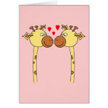 Two Giraffes with Red Love Hearts. Cartoon Greeting Card