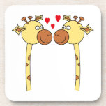 Two Giraffes with Red Love Hearts. Cartoon Drink Coaster