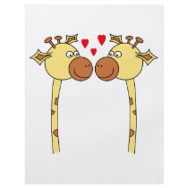 Two Giraffes with Red Love Hearts. Cartoon Flyers