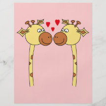 Two Giraffes with Red Love Hearts. Cartoon Flyers