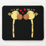 Two Giraffes with Red Love Hearts. Cartoon Mousepads