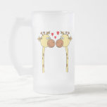 Two Giraffes with Red Love Hearts. Cartoon Coffee Mugs