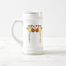 Two Giraffes with Red Love Hearts. Cartoon Mug