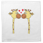 Two Giraffes with Red Love Hearts. Cartoon Napkins