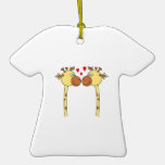 Two Giraffes with Red Love Hearts. Cartoon Ornament