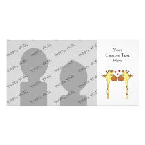 Two Giraffes with Red Love Hearts. Cartoon Photo Card