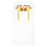 Two Giraffes with Red Love Hearts. Cartoon Photo Card