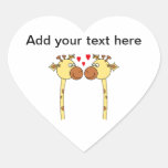 Two Giraffes with Red Love Hearts. Cartoon Heart Sticker