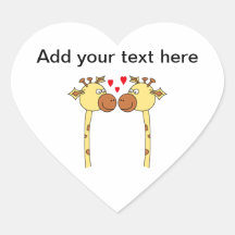 Two Giraffes with Red Love Hearts. Cartoon Heart Sticker