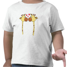 Two Giraffes with Red Love Hearts. Cartoon T-shirts