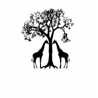Two giraffes with tree shirt