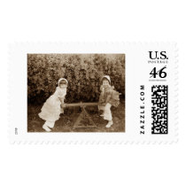 Two Girls on a Seasaw postage by bhbphotos Two Girls on a Seasaw postage