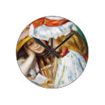 Two Girls Reading Pierre Auguste Renoir painting Round Wallclock