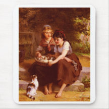 Two Girls With A Basket Full Of Kittens Mousepads