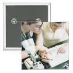 Two Girls with Microscope Pinback Buttons