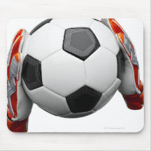 Two goal keepers gloves holding a football mouse pads