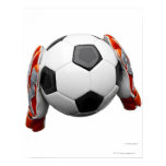 Two goal keepers gloves holding a football posters